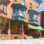 Jon Redmond, Two Blue Bays, 2017, oil on board, 19 x 19 inches