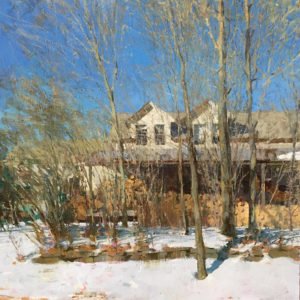 Jon Redmond, Wood Piles, 2019, Oil on board, 24 x 24 inches