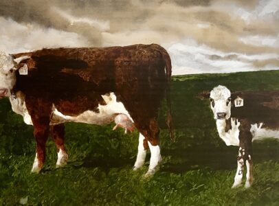 Jamie Wyeth (b. 1946), Cow 69 and Calf 17, Mixed media on paper, 11 x 14 inches