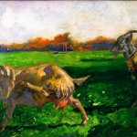 Jamie Wyeth, That Blue Eyed Goat, 2011, mixed media on paper mounted on greyboard, 28 3/4 x 34 3/4 inches