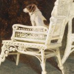 Jamie Wyeth, Yolk and the Wicker Chair, 1987, combined mediums, 22 1/4 x 28 inches