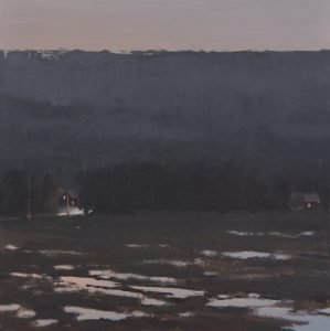 Michael Allen, Ponding, 2020, Oil on linen mounted to panel, 18 x 18 inches