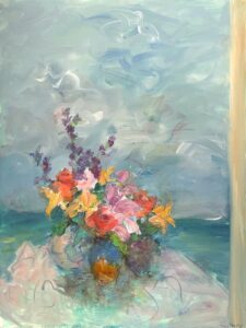 Mary Page Evans, Flowers by the Sea I, Oil on canvas, 40 x 30 inches