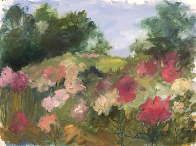 Mary Page Evans, Pennsylvania Peonies, 2020, Oil on canvas, 29 ¼ x 39 ¼ inches