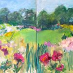 Mary Page Evans, Peony Diptych, Oil on canvas, 26 x 52 inches