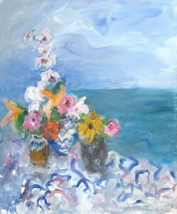 Mary Page Evans, Seaside Still Life, Oil on canvas, 35 ½ x 29 ½ inches