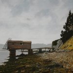 Peter Sculthorpe, Low Tide in Black Duck Cove, 2016, oil on canvas, 8 x 8 inches