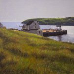 Peter Sculthorpe, Monhegan Town Landing, 2016, oil on birch panel, 8 x 8 inches