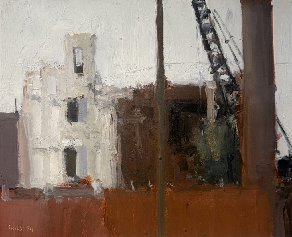 Stuart Shils - Remains of the Quaker Lace Building, 1994, Oil on paper, 9 7/8 x 12 1/8 inches