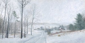 Timothy Barr, Fox in Squall, 2018, oil on panel, 12 x 24 inches