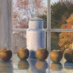 Timothy Barr, Frozen Apples, 2018, oil on panel, 12 x 24 inches