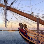 Timothy Barr, Kalmar Nyckel, Chestertown Harbor, 2018, oil on panel, 16 x 24 inches
