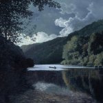 Timothy Barr, Moonlit Float, 2017, oil on panel, 18 x 19 1/4 inches