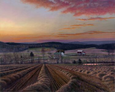 Timothy Barr, Oley Valley Cut Hay, 2022, Oil on panel, 16 x 20 inches