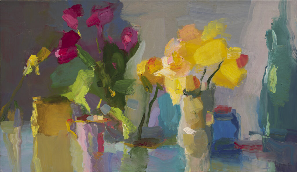 Christine Lafuente, Tulips and Daffodils (SOLD), 2021, Oil on linen, 14 x 24 inches