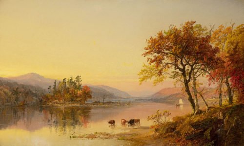 Jasper Francis Cropsey, Autumn Afternoon, Greenwood Lake, 1873 Oil on canvas 12 x 20 inches