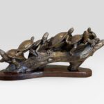 Margery Torrey (b. 1958), Standing Room Only, Bronze on Feathered Black Walnut Base, 27 ½ x 13 x 12 ¾ inches, Edition 4/25