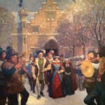 SOLD - N.C. Wyeth (1882-1945), First came the bride, a sorry sight, as pale as the winter, clinging to Sir Daniel's arm, 1916, Oil on canvas, 40 x32 inches