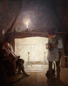 N.C. Wyeth (1882-1945), "Now, mark me, mine host," Sir Daniel said, "follow but mine orders and I shall be your good lord ever", 1916, Oil on canvas, 40 ¼ x 32 ⅛ inches