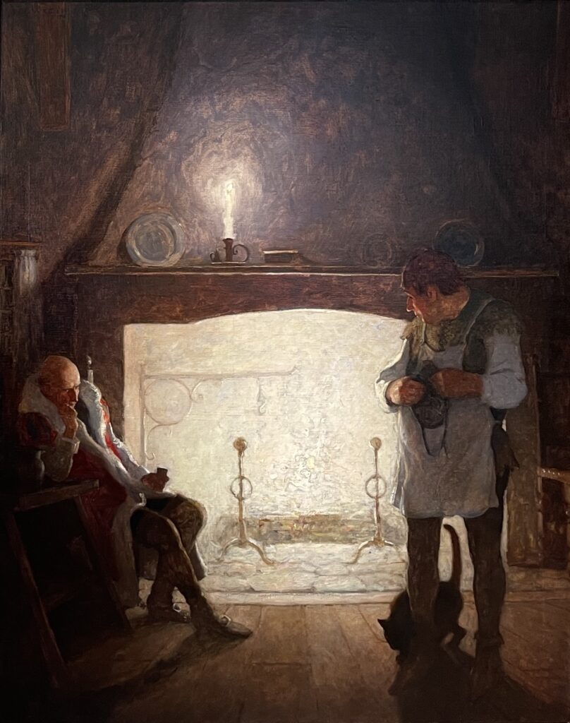 N.C. Wyeth (1882-1945), "Now, mark me, mine host," Sir Daniel said, "follow but mine orders and I shall be your good lord ever", 1916, Oil on canvas, 40 ¼ x 32 ⅛ inches