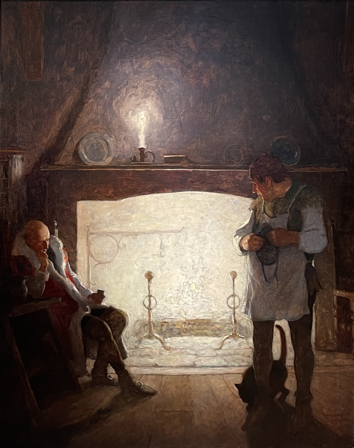 N.C. Wyeth (1882-1945) - "Now, mark me, mine host," Sir Daniel said, "follow but mine orders and I shall be your good lord ever", 1916, Oil on canvas, 40 ¼ x 32 ⅛ inches