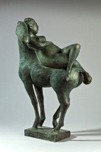 Olivia Musgrave, Amazon Reading Lying on Horse, Bronze, 21 x 11 ½ x 14 inches, Edition of 9