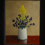 J. Clayton Bright, Goldenrod and Monkshood, oil on canvas on panel, 17 1/2 x 14 1/2 inches