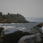 Peter Sculthorpe, Brash Ice in Trinity Bay, oil on panel, 9 x 17 inches