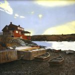 Peter Sculthorpe, The Red House, Monhegan Island, oil on linen, 27 x 27 inches
