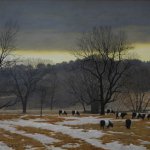 Peter Sculthorpe, Winter Meadows (Galloways), oil on linen, 20 x 30 inches