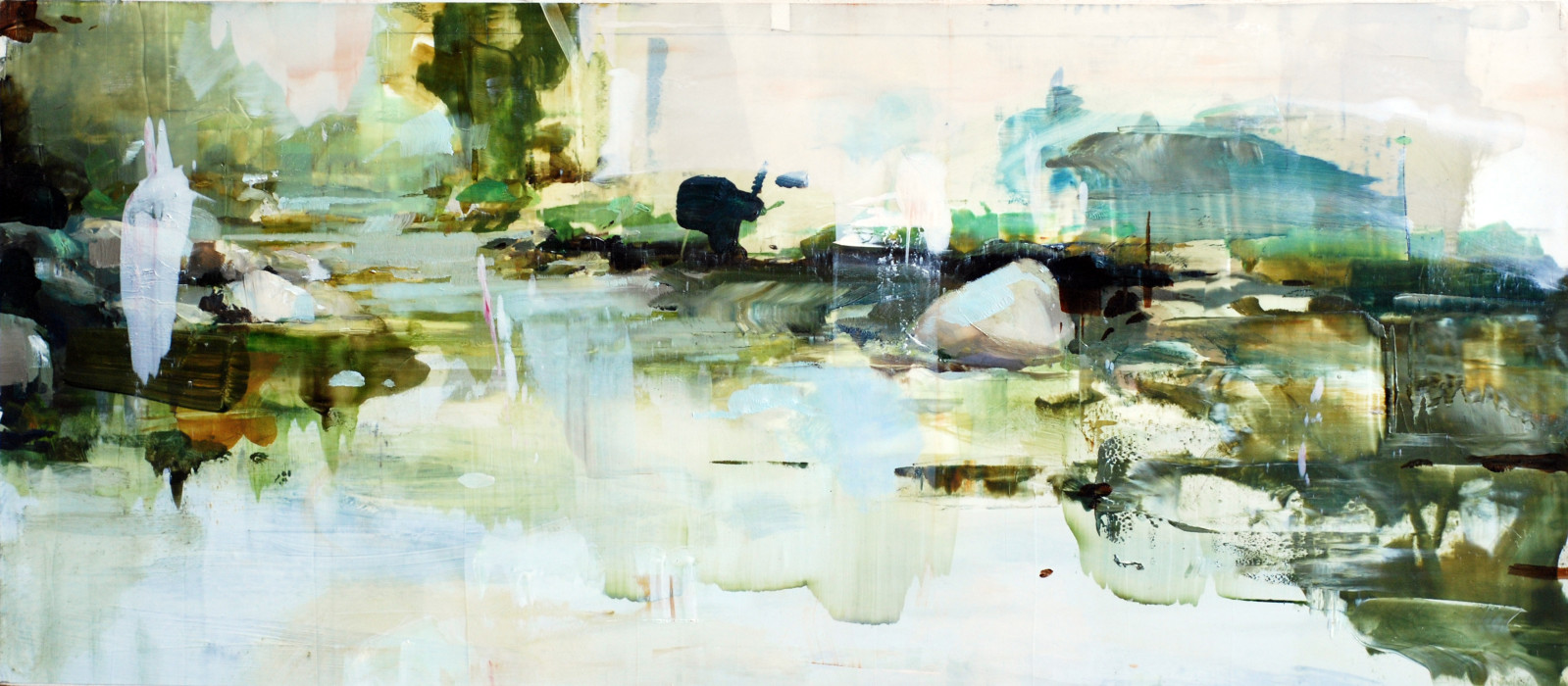 Alex Kanevsky, Cold River, Oil on Board, 14.5 x 31 inches