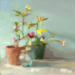 Christine Lafuente, Baby Lemon Tree and Pansies, oil on canvas, 20 x 20 inches