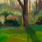 Christine Lafuente, Garden at Dusk, oil on linen, 30 x 36 inches