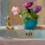 Christine Lafuente, Pansies and Sink, oil on board, 9 x 12 inches