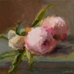 Christine Lafuente, Peony Blooms, oil on mounted linen, 8 x 10 inches