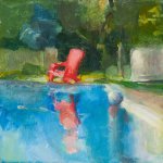 Christine Lafuente, Pool in Summer, oil on mounted linen, 10 x 10 inches