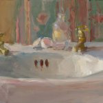 Christine Lafuente, Sink Basin and Eggshells, oil on mounted linen, 11 x 14 inches