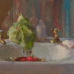 Christine Lafuente, Sink with Lettuce and Strawberries, oil on linen, 14 x 18