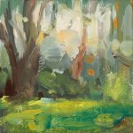 Christine Lafuente, Summer Trees, oil on mounted linen, 4 x 4 inches