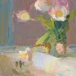 Christine Lafuente, Tulips and Sink, oil on boar, 8 x 6 inches