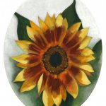 Georgia O'Keeffe (1887-1986), Sunflower, 1921, Oil on board, 15 x 12 1/8 inches (oval)