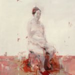 Alex Kanevsky, Red Shoes, Oil on Board, 24 x 24 inches