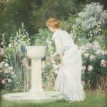 Francis Coates Jones (1857-1932), At the Garden Fountain, Oil on canvas, 23 x 19 inches