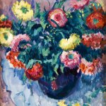 Max Weber, Flowerpiece- Chrysanthemums, 1907, Oil on Panel, 17½ x 14 inches