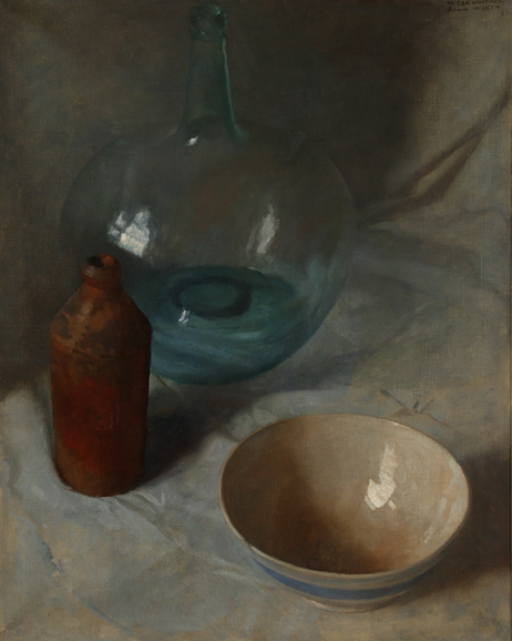 N.C. Wyeth, Still Life with Two Bottles and Bowl, Oil on canvas, 40 x 32 1/2 inches