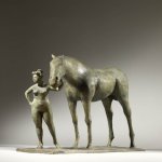 Olivia Musgrave, Amazon Leading Horse, Bronze, 28 x 45 x 14½ inches