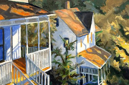 Philip Koch, Porches II, 2026, Oil on panel, 14 x 21 inches