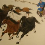 Ru-Lan Weng, Hearding Horses, 2005, Watercolor, 23 x 33 inches