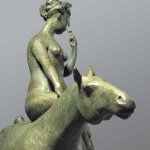 Olivia Musgrave, Seated Amazon Smelling a Rose, Bronze, 24 x 22 x 6 inches