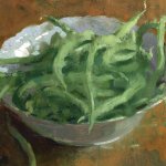 Jon Redmond, Bowlobeans, Oil on Board, 8 1/2 x 8 1/2 inches